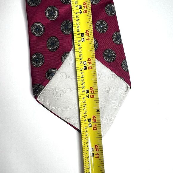 VTG OSCAR DE LA RENTA Couture MAROON BLUE Oval Print  Men's NECK TIE - Picture 12 of 14